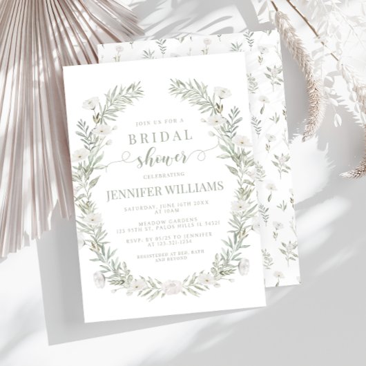 Fleurs blanches verdure Douche nuptiale Invitation