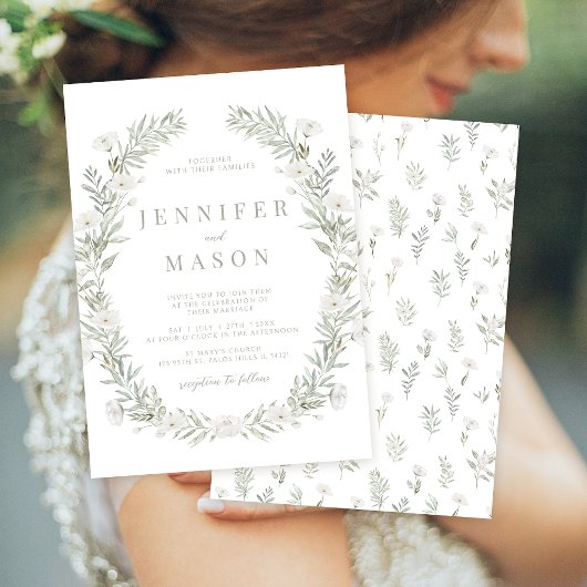 Fleurs blanches verdure Faire-part de mariage rust