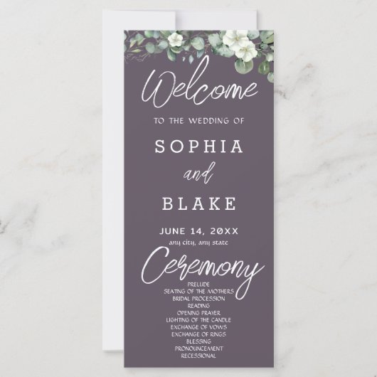 Fleurs Blanches Verdure Grise Programme de Mariage (Devant)