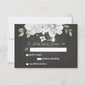 fleurs blanches vert noir carte RSVP (Devant)