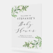 Fleurs blanches vertes Baby shower gris Accueil (Angle)