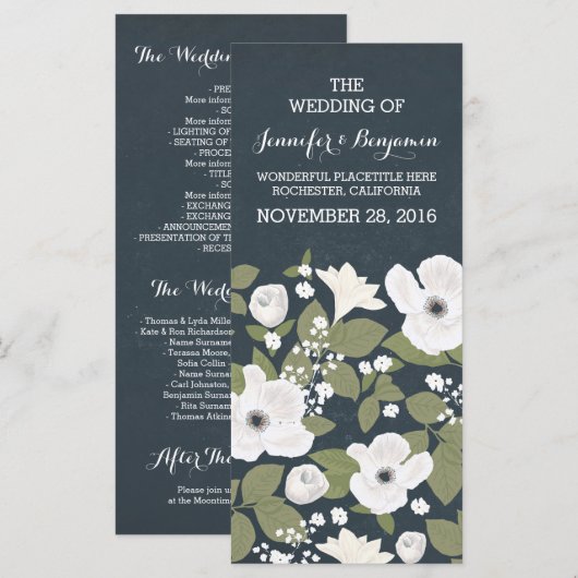 Fleurs blanches vintages programmes de mariage (Devant / Derrière)