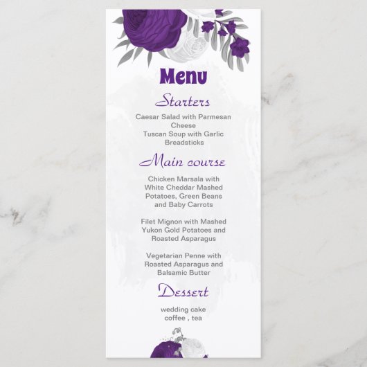 fleurs blanches violettes menu mariage botanique a (Devant)
