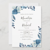 fleurs bleu clair lune faire-part de mariage (Devant)