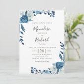 fleurs bleu clair lune faire-part de mariage (Debout devant)