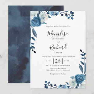 fleurs bleu clair lune faire-part de mariage