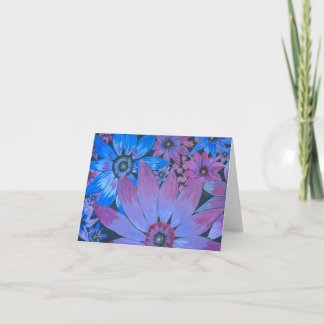FLEURS BLEU ET CARTE ROSE