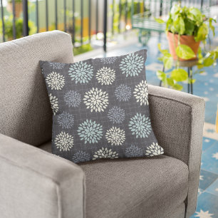Fleurs Bleu Foncé Coussin Décoratif