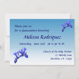 Fleurs bleu Iris Quinceañera Invitation