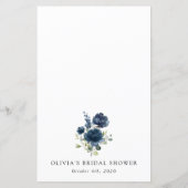 Fleurs Bleu Marine, Feuillage, Menu de Baby Shower (Dos)