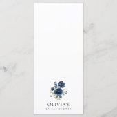 Fleurs Bleu Marine, Feuillage, Menu de Baby Shower (Dos)