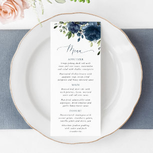 Fleurs Bleu Marine, Feuillage, Menu de Baby Shower