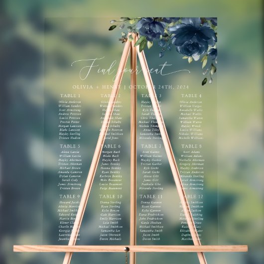 Fleurs Bleu Marine, Feuillage, Plan de Table de Ma (Neutre)