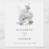 Fleurs Bleu Poussiéreux Étiquette de Vin de Mariag (Étiquettes simples)