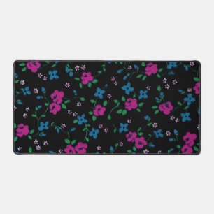 Fleurs bleu rose Motif, feuilles verts