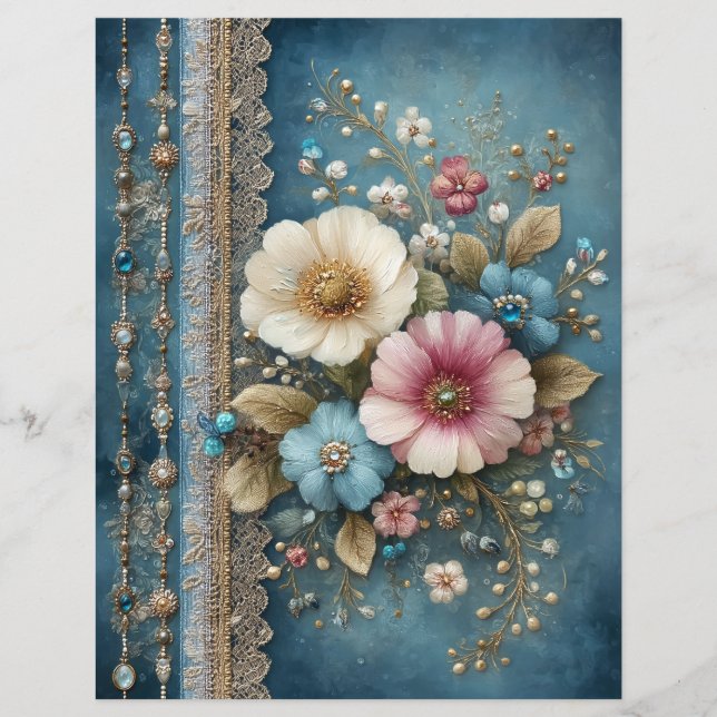 Fleurs Bleu sarcelle Papier pour Journal de bricol (Devant)