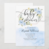 Fleurs bleues Aquarelle Baby shower Invitation (Devant / Derrière)