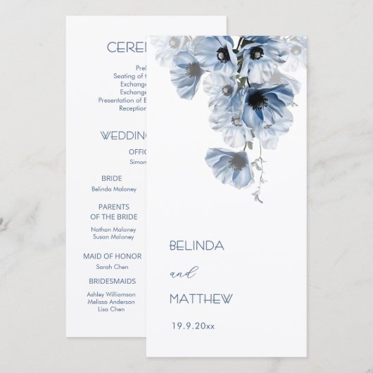 Fleurs bleues artistiques | Programme de mariage (Devant / Derrière)
