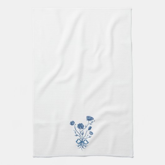 Fleurs Bleues Avec Serviette De Cuisine Bow (Vertical)
