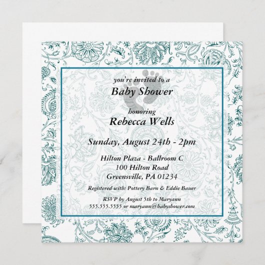 Fleurs bleues Bébé Douche Invitations (Devant / Derrière)