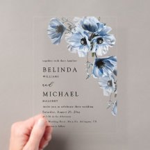 Fleurs Bleues Blanches Invitation de Mariage Clair