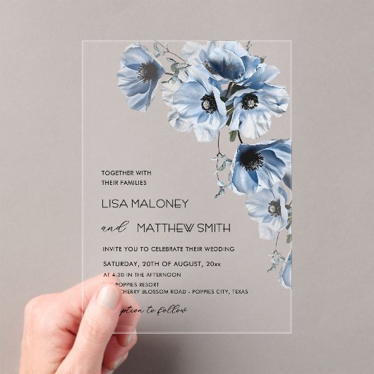 Fleurs Bleues Blanches Invitation de Mariage Clair (In situ (ordinateur de poche))