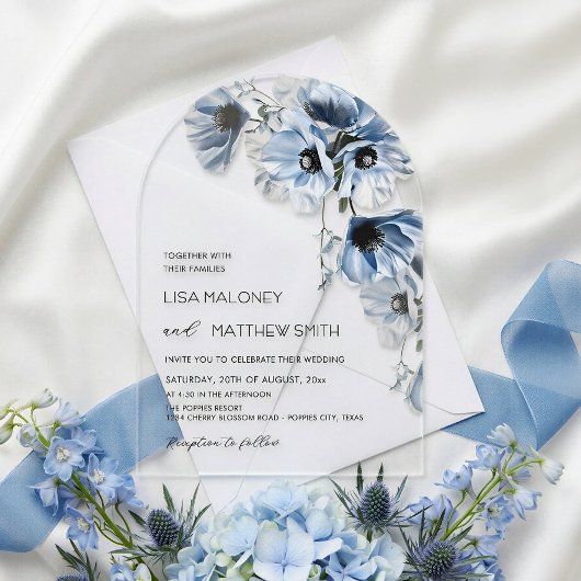 Fleurs Bleues Blanches Invitation de Mariage Clair