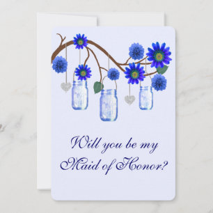 Fleurs Bleues Bocaux Mason Carte de Demoiselle d'H