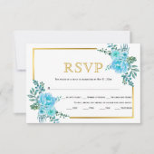 Fleurs bleues, cadre or mariage carte RSVP (Devant)