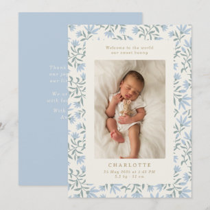 Fleurs bleues carte bébé