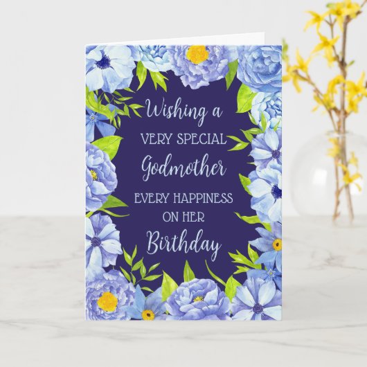 Fleurs bleues Carte d'anniversaire Godmère (Fleur jaune)