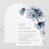 Fleurs Bleues Délicates Faire-Part de Mariage Blan (Devant / Derrière)