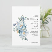 Fleurs bleues d'hiver QR Code Faire-part de mariag (Debout devant)