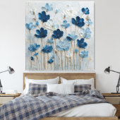 Fleurs Bleues et Blanches Art Mural Abstrait (Insitu(Chambre))