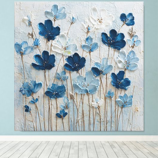 Fleurs Bleues et Blanches Art Mural Abstrait (Insitu (Plancher de Bois))