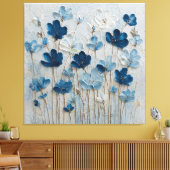 Fleurs Bleues et Blanches Art Mural Abstrait (Insitu(Salon))
