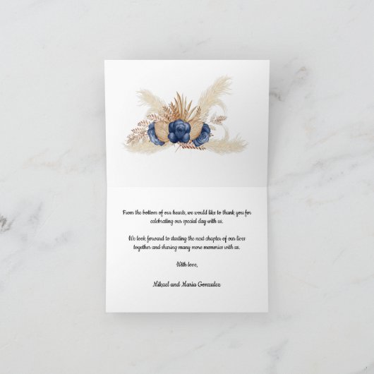 Fleurs bleues et Merci Mariage Pampas (Intérieur)