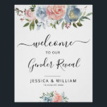 fleurs bleues et rousses bébé sexe révéler signe<br><div class="desc">Fleur de bébé florale révèle signe de bienvenue de fête avec de belles fleurs d'aquarelle peintes à la main bleu et rose.</div>