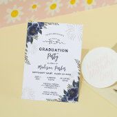 Fleurs Bleues Foncé Invitation de graduation