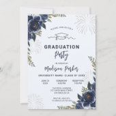 Fleurs Bleues Foncé Invitation de graduation (Devant)