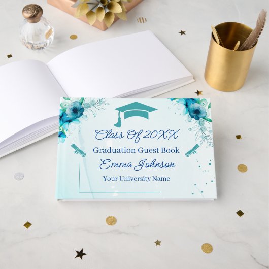 Fleurs bleues Graduation personnalisable (Recto ouvert)