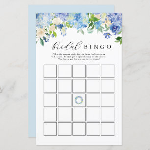 Fleurs bleues Hydrangea Bridal Bingo Cartes de jeu