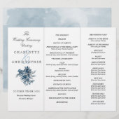 Fleurs bleues Indigo programme de mariage Tri-Fold (Devant / Derrière)