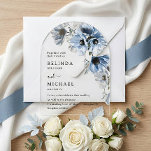Fleurs Bleues Invitation de Mariage Blanc Transpar