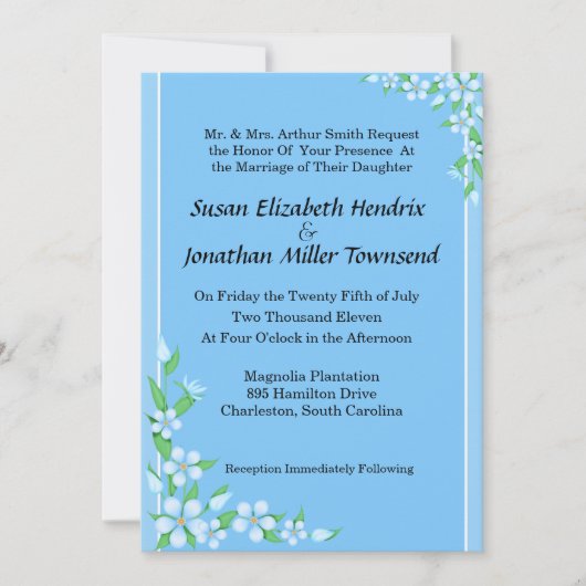 Fleurs bleues Invitations de mariage (Devant)