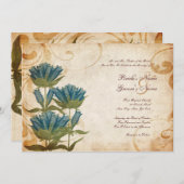 Fleurs bleues Invitations de mariage vintage (Devant / Derrière)