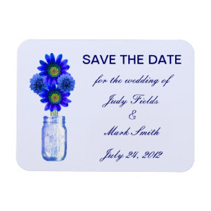 Fleurs Bleues Mason Jar Enregistrer La Date Magnet