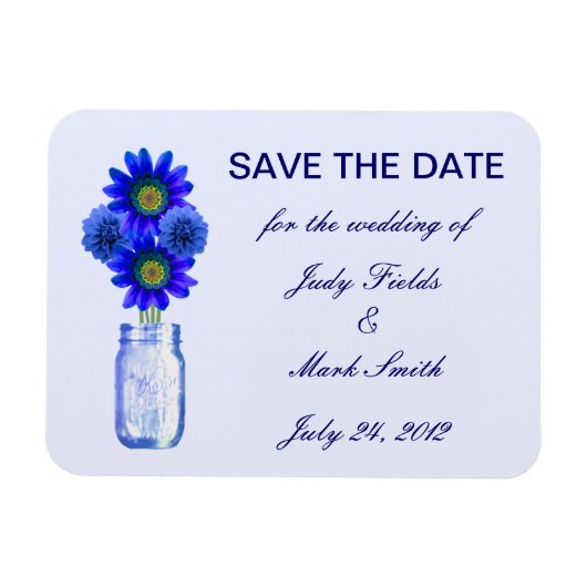 Fleurs Bleues Mason Jar Enregistrer La Date Magnet (Horizontal)