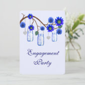 Fleurs bleues Mason Jar Invitation de la partie d' (Debout devant)