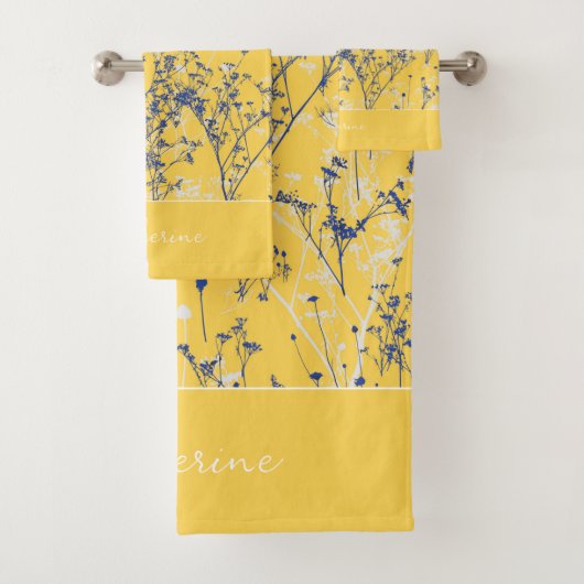 Fleurs Bleues Modernes et Élégantes Nom Jaune mout (En situation)